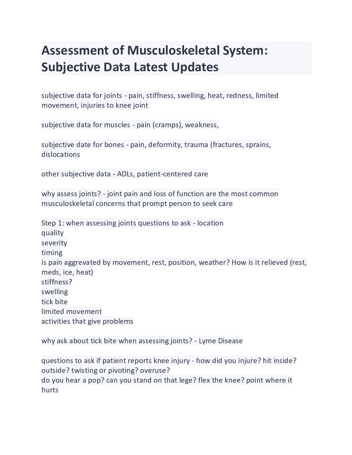 Preview image for Assessment of Musculoskeletal System: Subjective Data Latest Updates